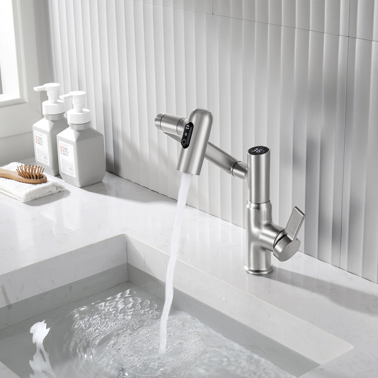Brushed Nickel Rotatable Bathroom Faucet with Temperature Display