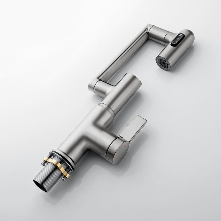 Brushed Nickel Rotatable Bathroom Faucet with Temperature Display
