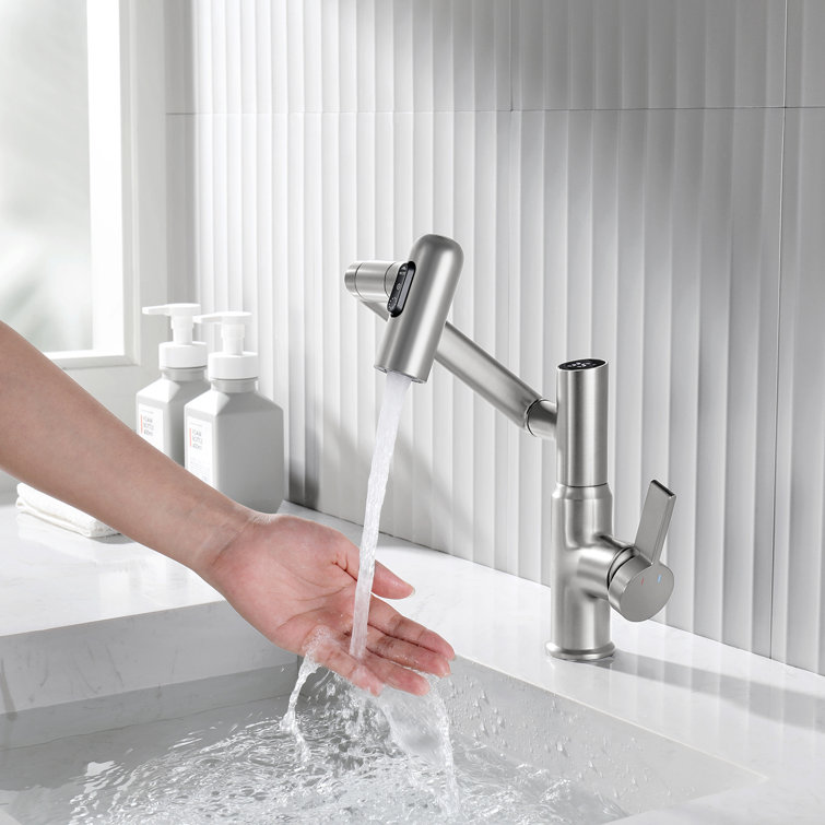 Brushed Nickel Rotatable Bathroom Faucet with Temperature Display