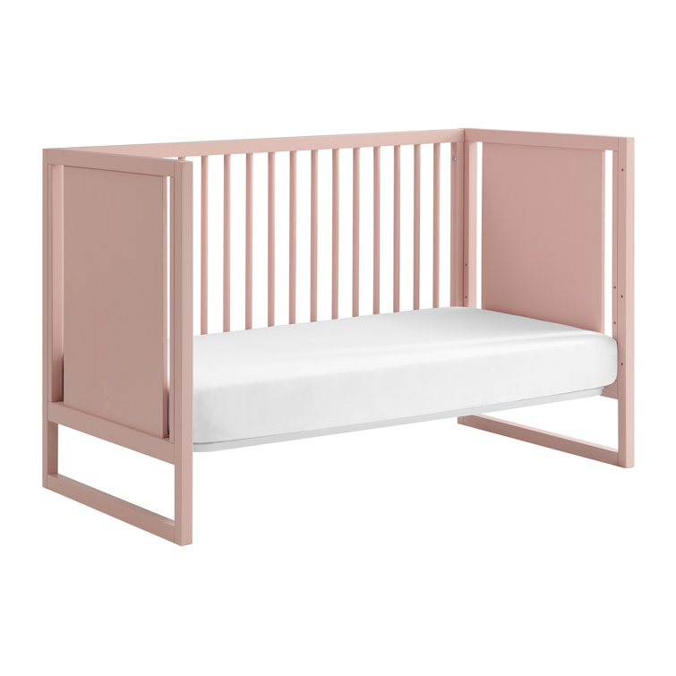 Blush Pink Convertible Baby Crib with Adjustable Heights