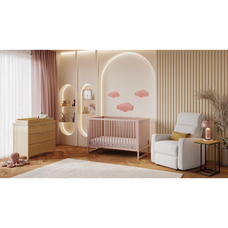 Blush Pink Convertible Baby Crib with Adjustable Heights