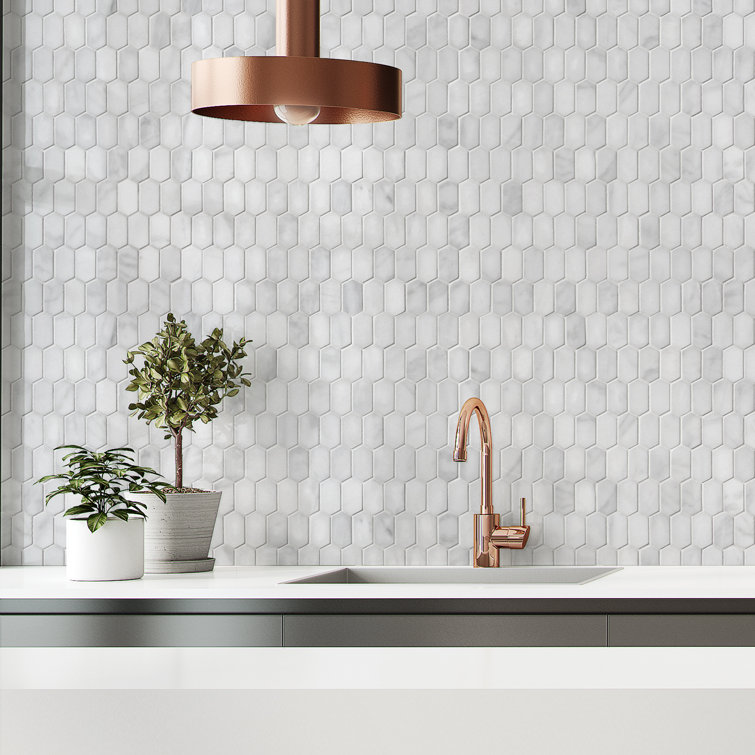 12" x 10" White Carrara Marble Hexagonal Mosaic Tile