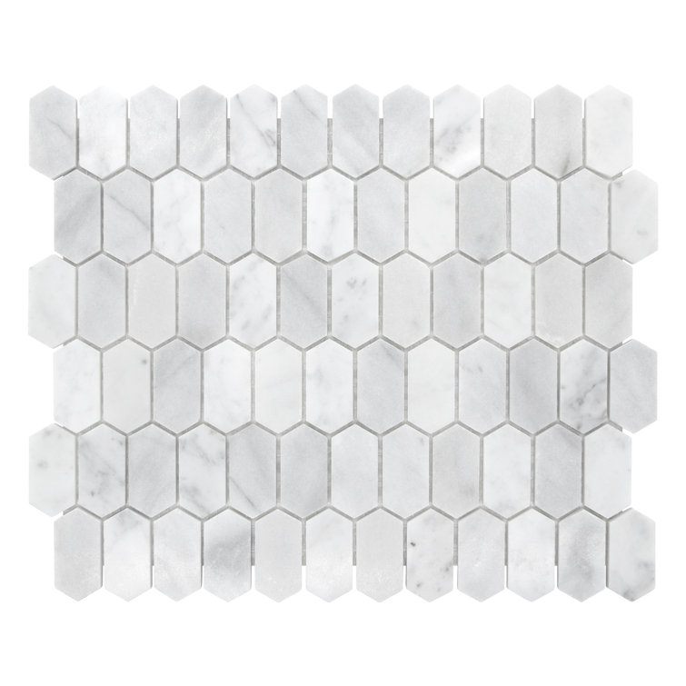 12" x 10" White Carrara Marble Hexagonal Mosaic Tile