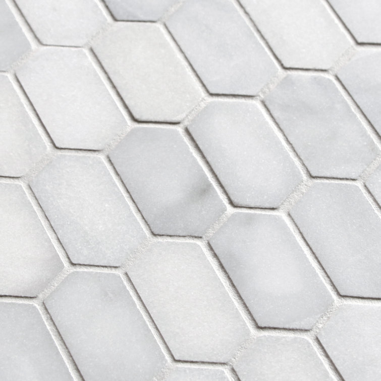 12" x 10" White Carrara Marble Hexagonal Mosaic Tile