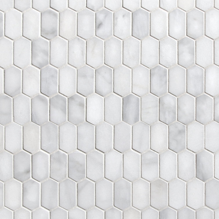 12" x 10" White Carrara Marble Hexagonal Mosaic Tile