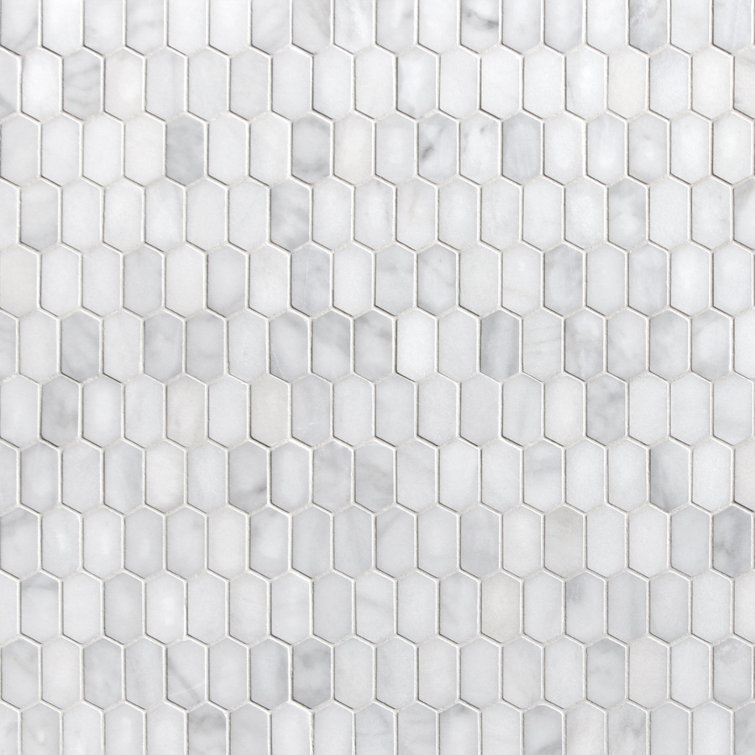 12" x 10" White Carrara Marble Hexagonal Mosaic Tile