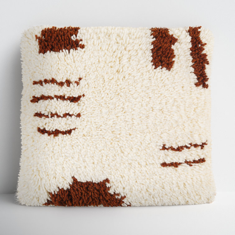 Ivory and Brown Geometric Wool Blend Throw Pillow Set