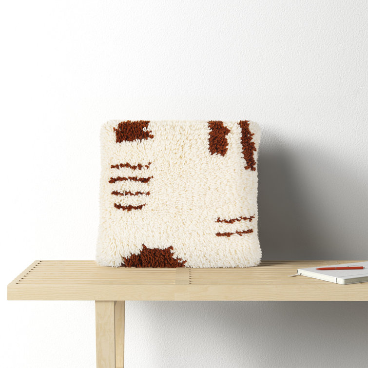 Ivory and Brown Geometric Wool Blend Throw Pillow Set