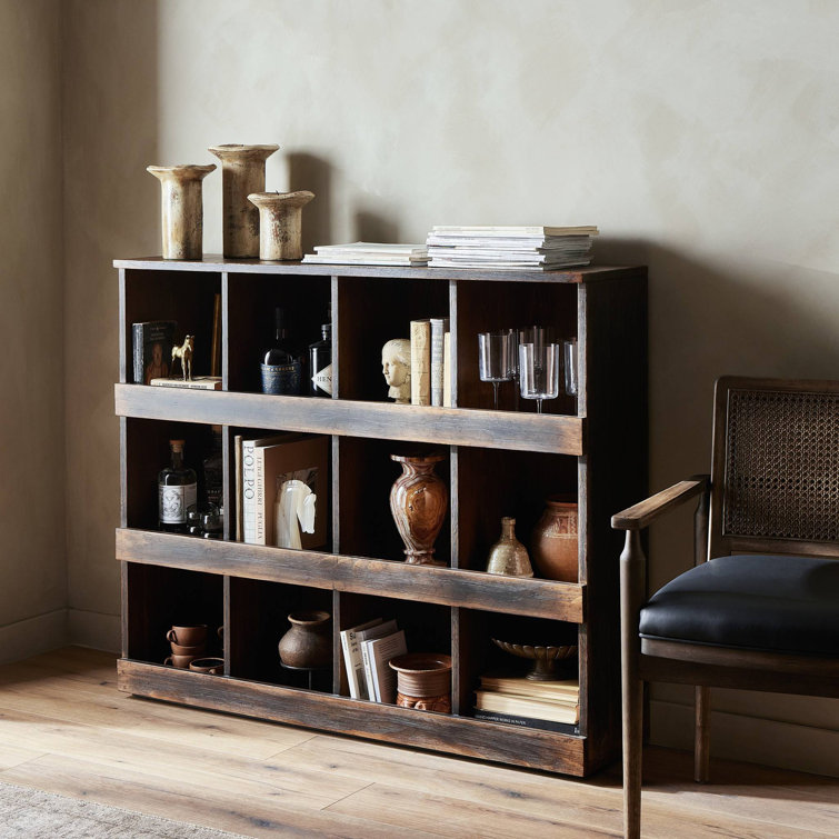 Brown Pine 12-Cubby Bookcase with Hand-Applied Finish