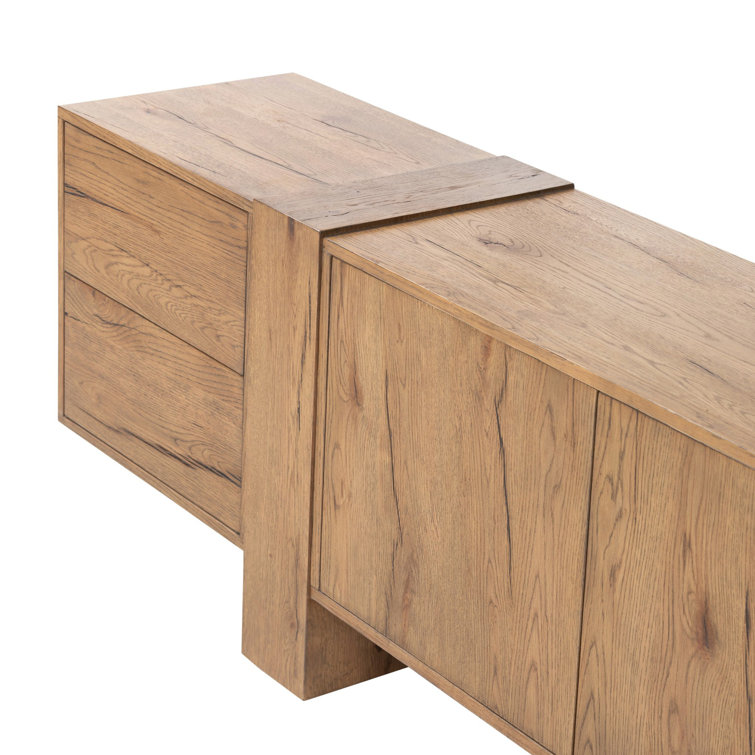Rustic Amber Oak Media Console with Cabinet
