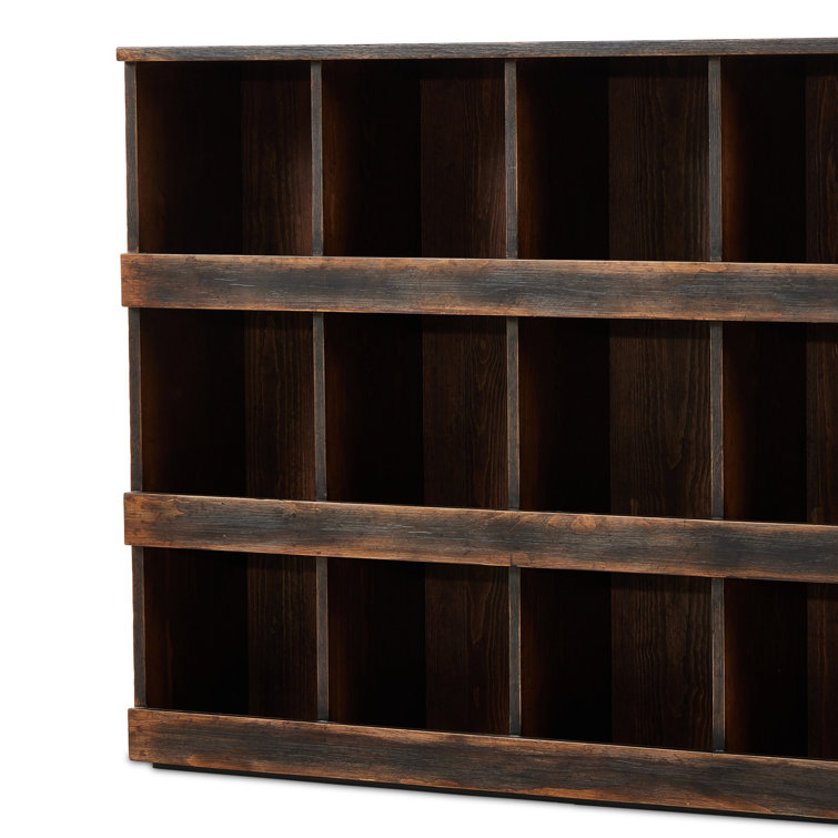 Brown Pine 12-Cubby Bookcase with Hand-Applied Finish