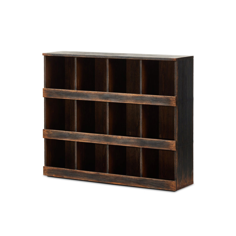 Brown Pine 12-Cubby Bookcase with Hand-Applied Finish