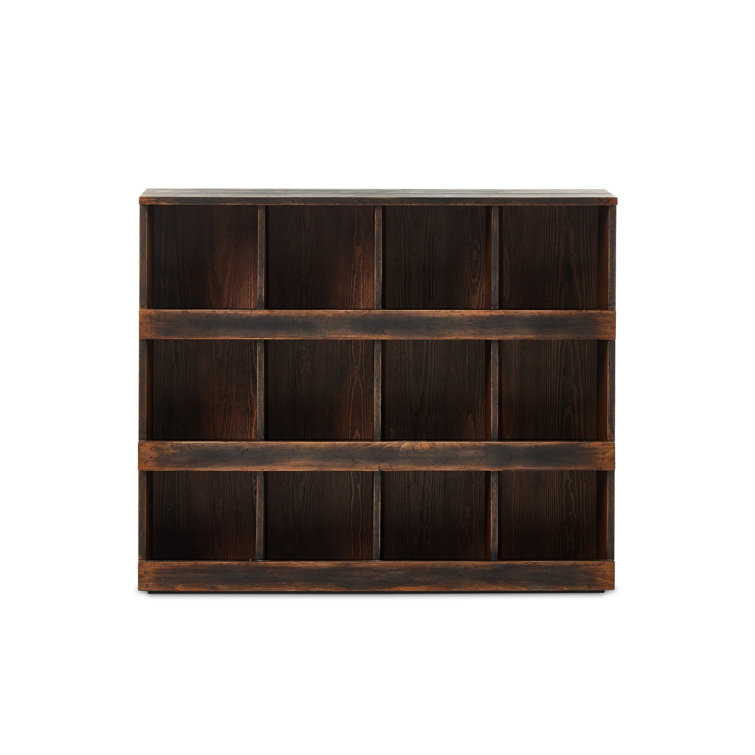 Brown Pine 12-Cubby Bookcase with Hand-Applied Finish
