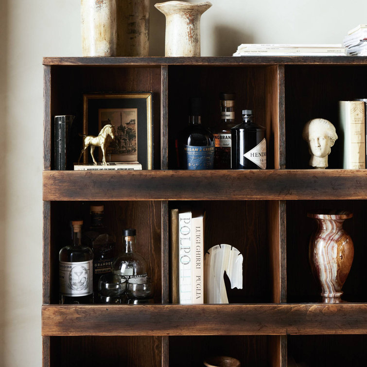 Brown Pine 12-Cubby Bookcase with Hand-Applied Finish