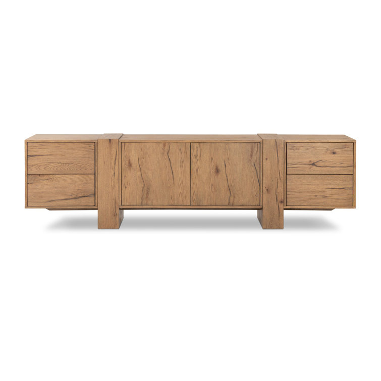 Rustic Amber Oak Media Console with Cabinet