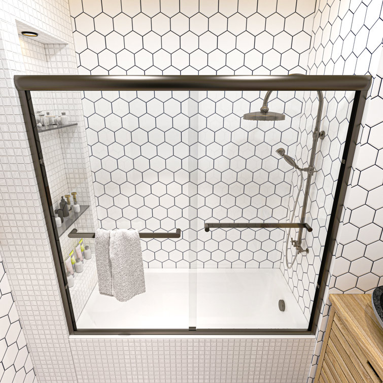 Oil Rubbed Bronze Double Sliding Semi-Frameless Tub Door with Clear Glass