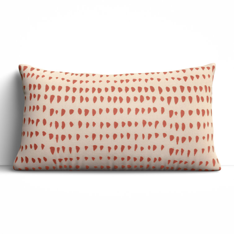 Coral and Natural Embroidered Cotton Lumbar Pillow Set