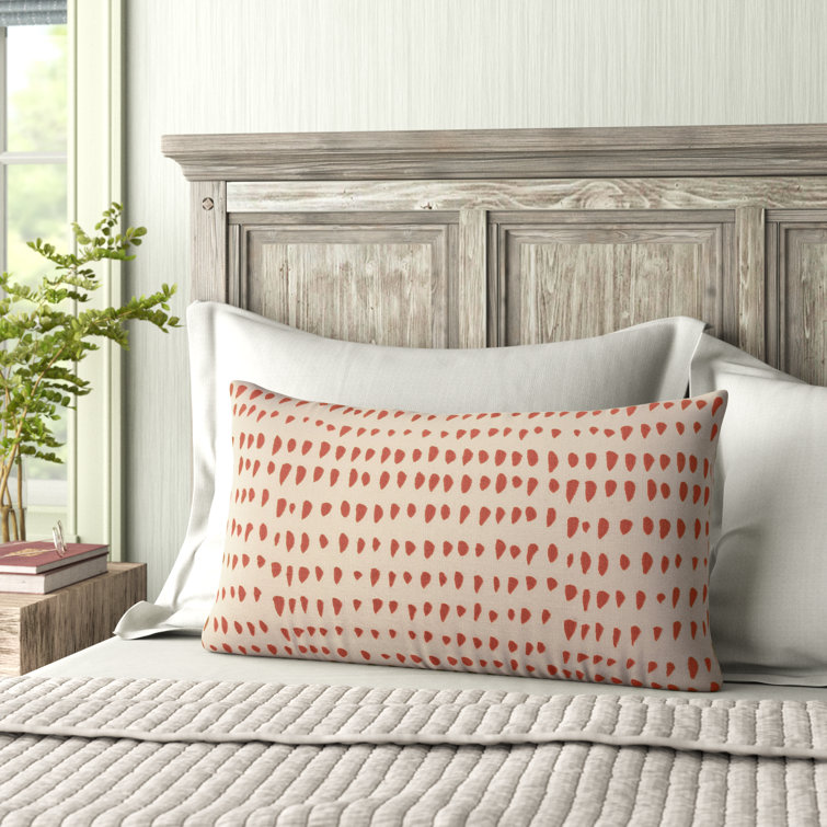 Coral and Natural Embroidered Cotton Lumbar Pillow Set
