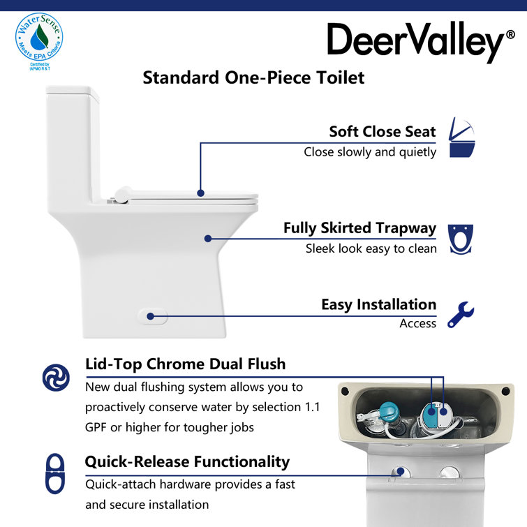 Ace White Ceramic Dual-Flush Elongated One-Piece Toilet