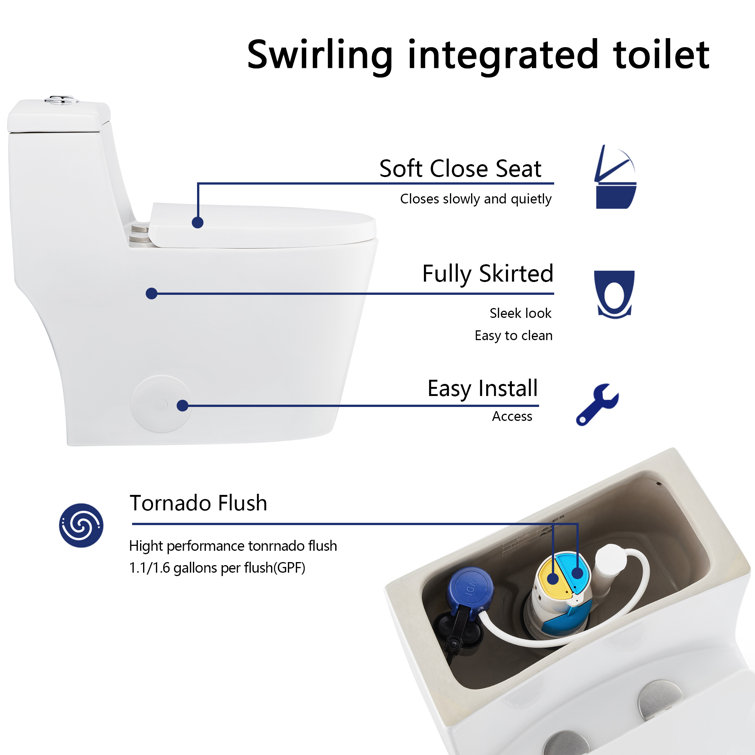 White Elongated Dual-Flush One-Piece Toilet with Silver Button