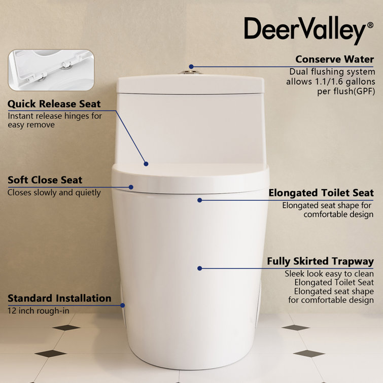 White Elongated Dual-Flush One-Piece Toilet with Silver Button