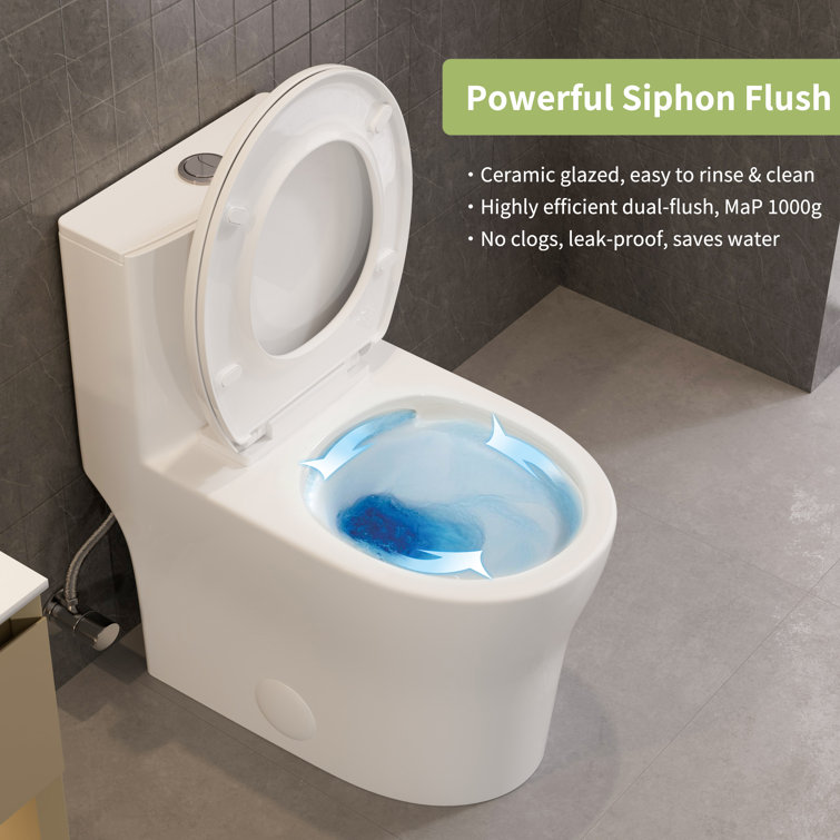 Gloss White Round One-Piece Dual Flush Toilet with Soft Close Seat
