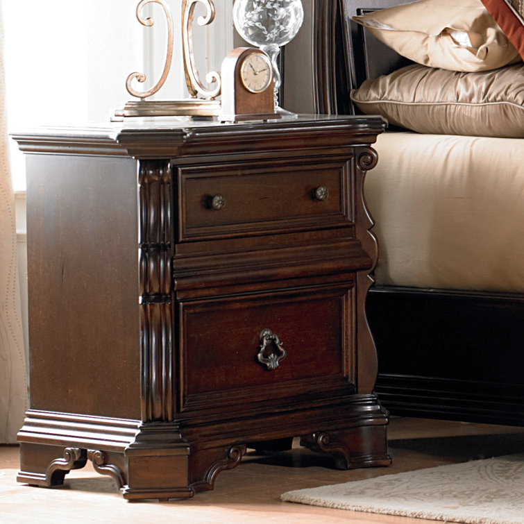 Queen Dark Brown Wood Sleigh Bed Set with Dresser and Mirror