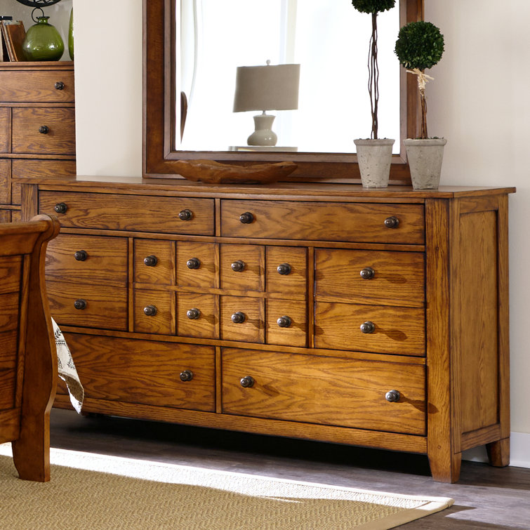 Grandpa's Cabin Aged Oak Queen Sleigh Bedroom Set with Dresser & Mirror