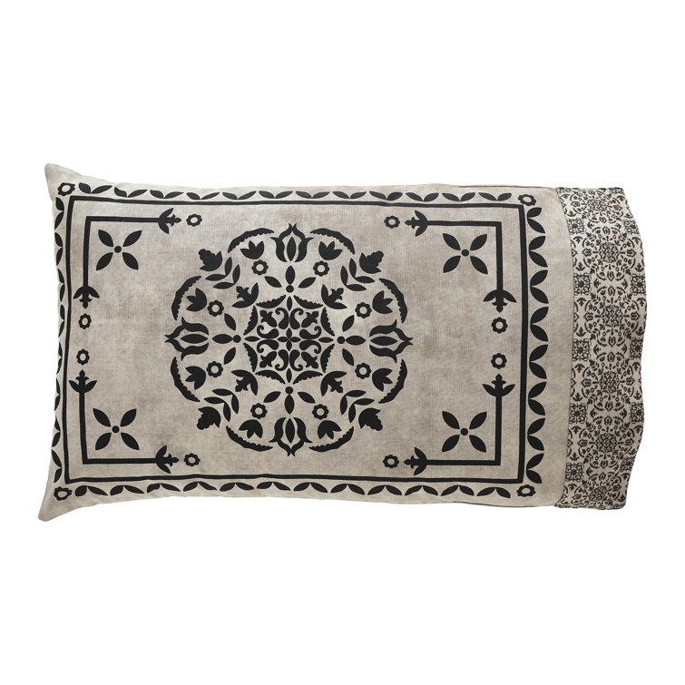 Standard Black and Tan Cotton Blend Medallion Pillowcase Set