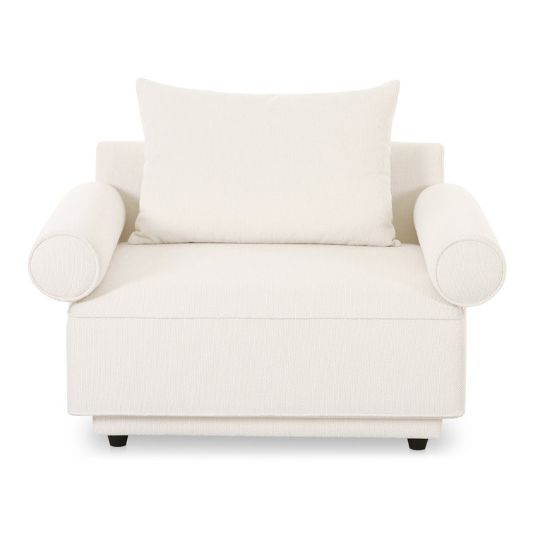 White Polyester Bolster Arm Accent Chair with Manufactured Wood Frame