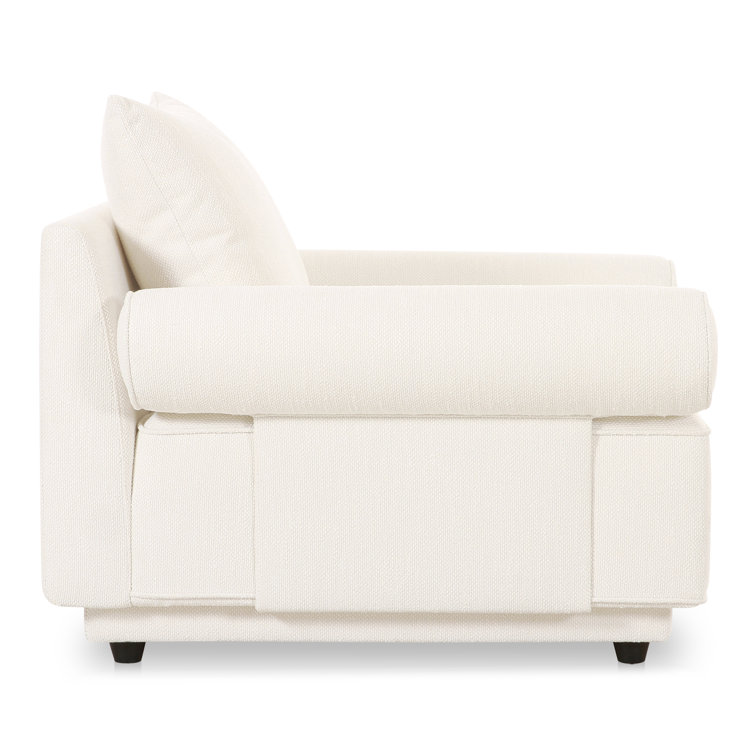 White Polyester Bolster Arm Accent Chair with Manufactured Wood Frame