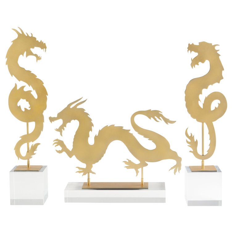 Gold and Clear Plastic Dragon Sculpture Set