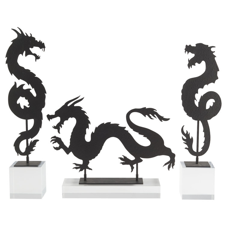 Black Iron Dragon Sculpture on Clear Base