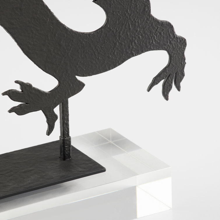 Black Iron Chinoiserie Dragon Sculpture, 16"
