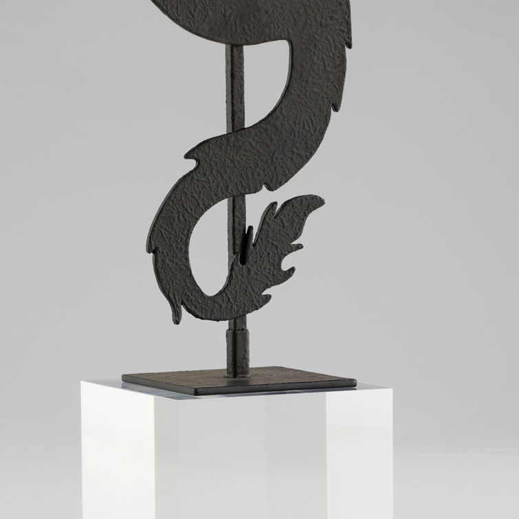 Black Iron Dragon Sculpture on Clear Base