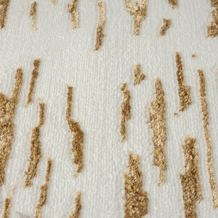 Gold and White Abstract Pattern Synthetic Area Rug, 4' x 5'