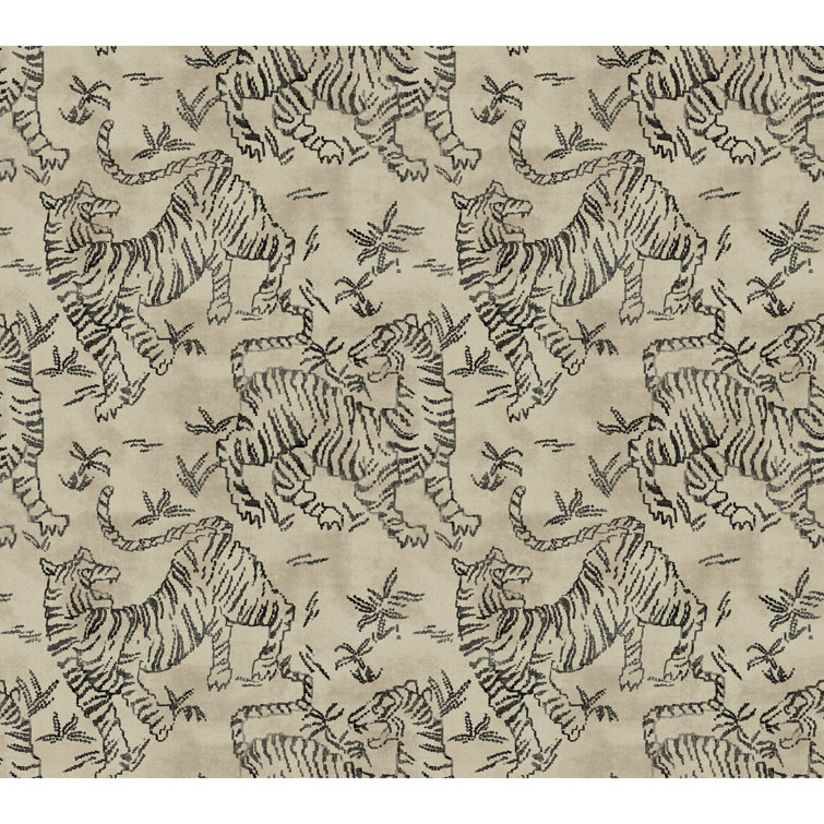 Beige and Taupe Tiger Pattern Washable Wallpaper for Kids