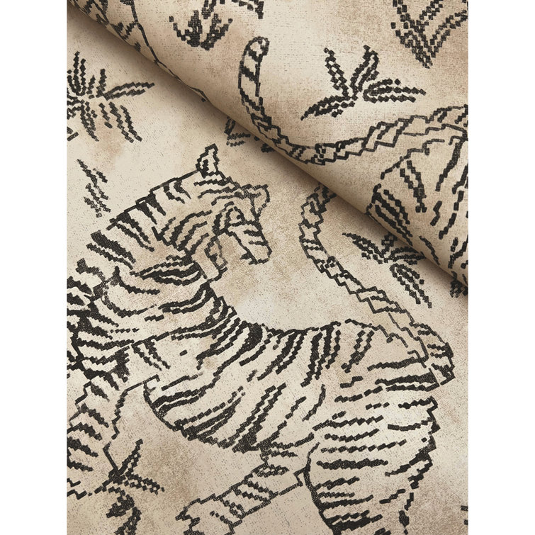 Beige and Taupe Tiger Pattern Washable Wallpaper for Kids