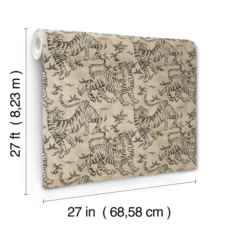 Beige and Taupe Tiger Pattern Washable Wallpaper for Kids