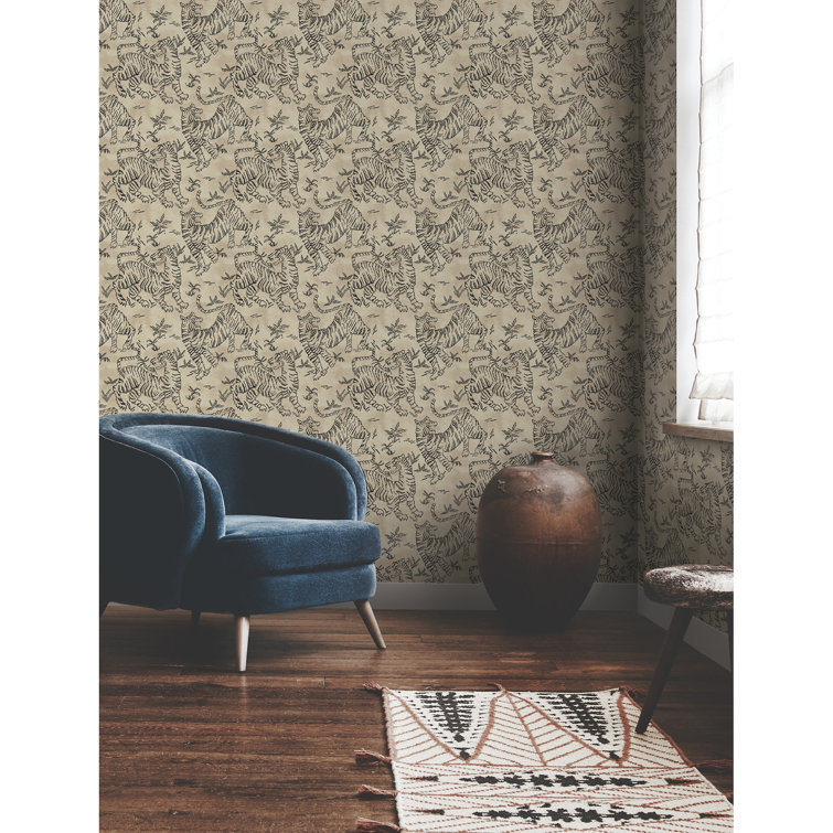 Beige and Taupe Tiger Pattern Washable Wallpaper for Kids