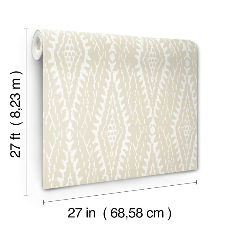 Beige and Cream Geometric Ikat Wallpaper Roll