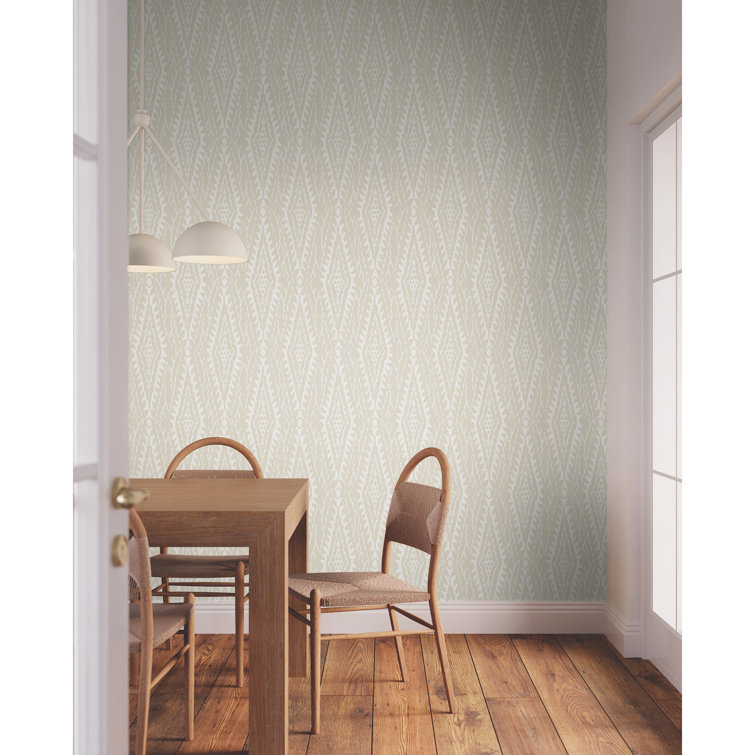 Beige and Cream Geometric Ikat Wallpaper Roll