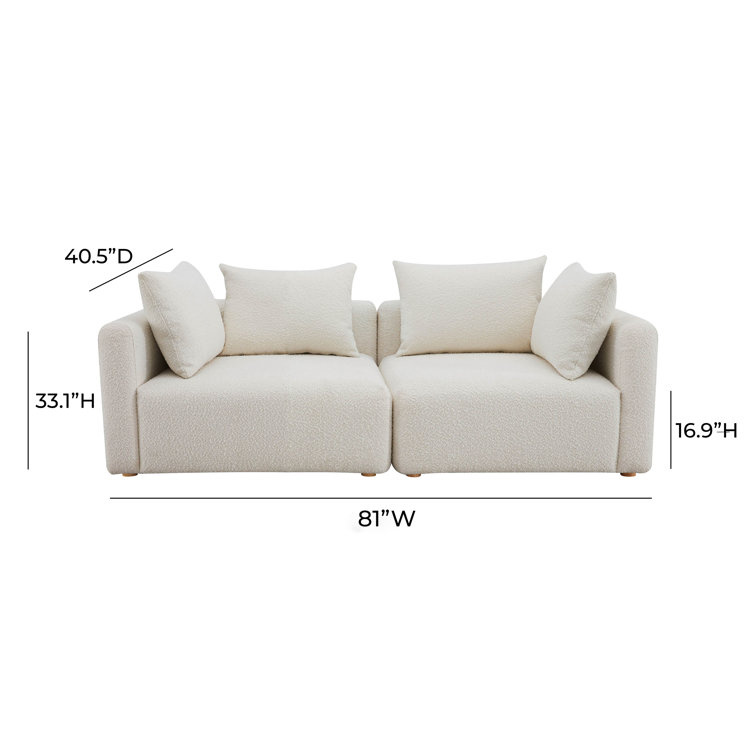 Cream Boucle Linen Modular Loveseat Sofa