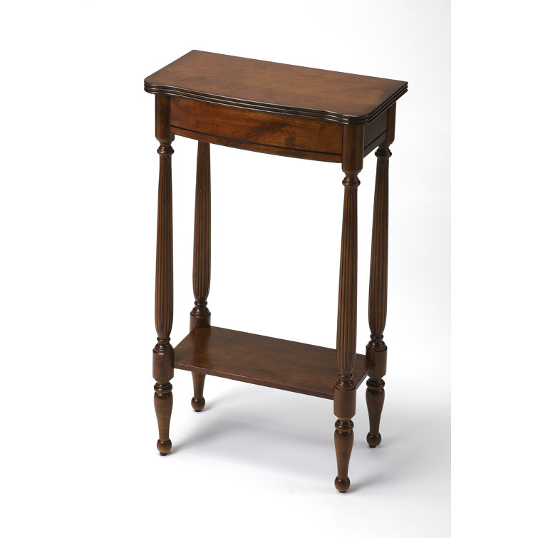 Antique Cherry Wood Rectangular Console Table with Storage