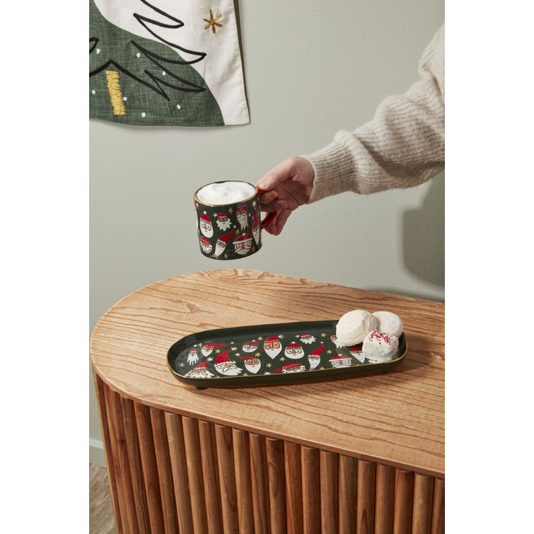 Oval Green Ceramic Serving Tray with Santa Design