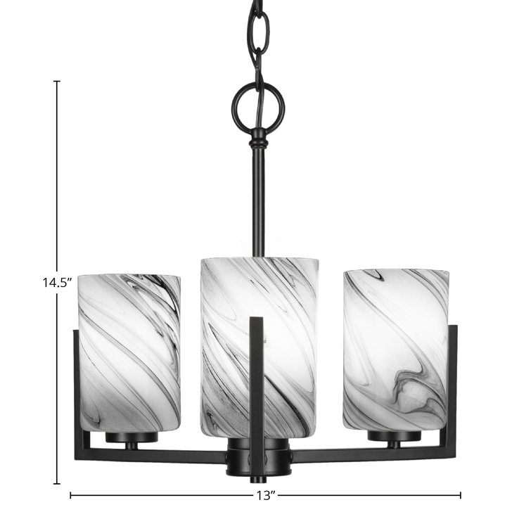 Atlas Matte Black 3-Light Chandelier with Smoke Bubble Shades