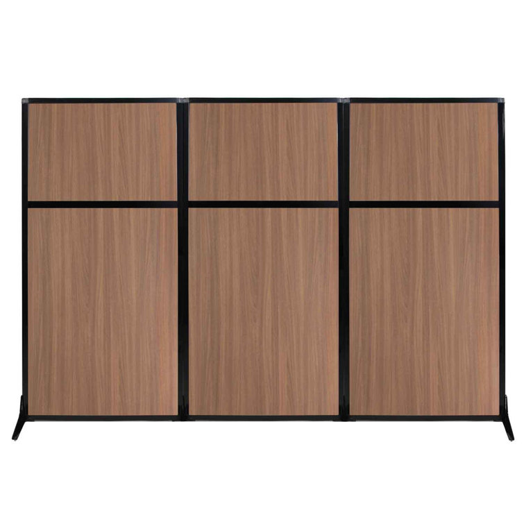Charcoal Gray Fabric 3-Panel Freestanding Room Divider with Acrylic Windows