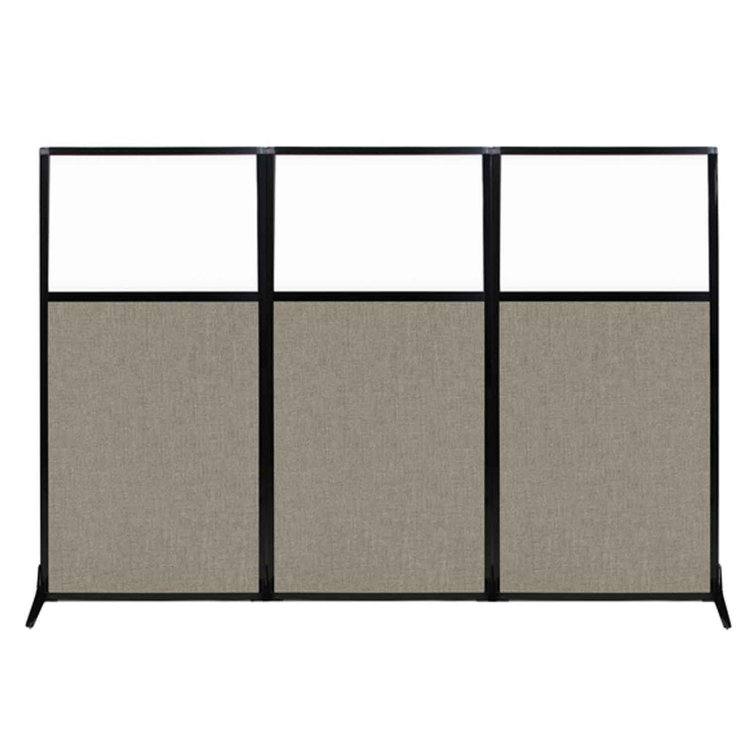 Charcoal Gray Fabric 3-Panel Freestanding Room Divider with Acrylic Windows