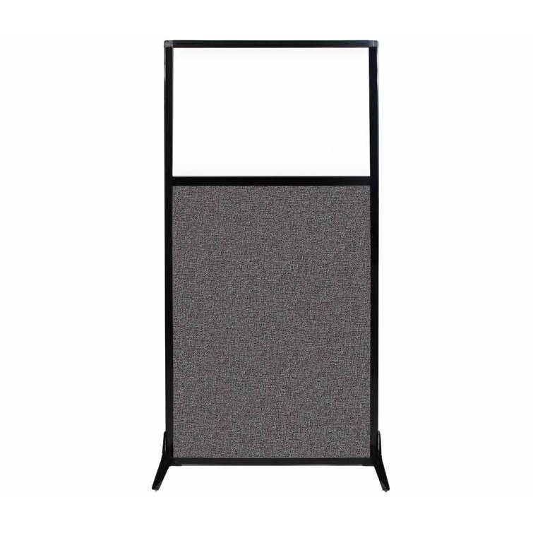 Charcoal Gray Fabric 3-Panel Freestanding Room Divider with Acrylic Windows