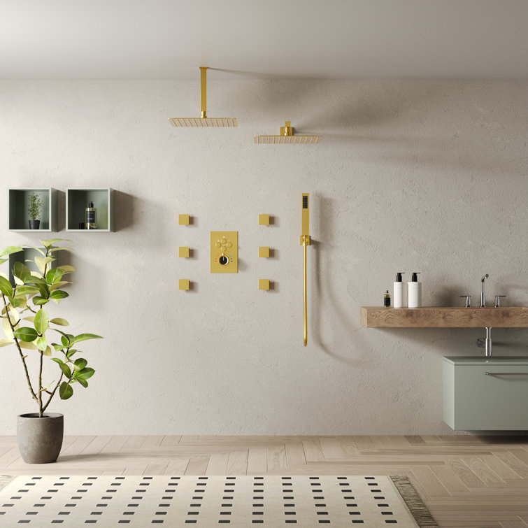 DualJetSpa 12" Gold Dual Shower Head with Body Jets